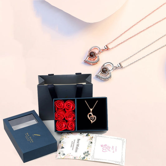100 Languages I Love You Necklace with 6 Roses Luxury Gift Box for Girlfriend 2023 Valentine Present Fashion Romantic Jewelry