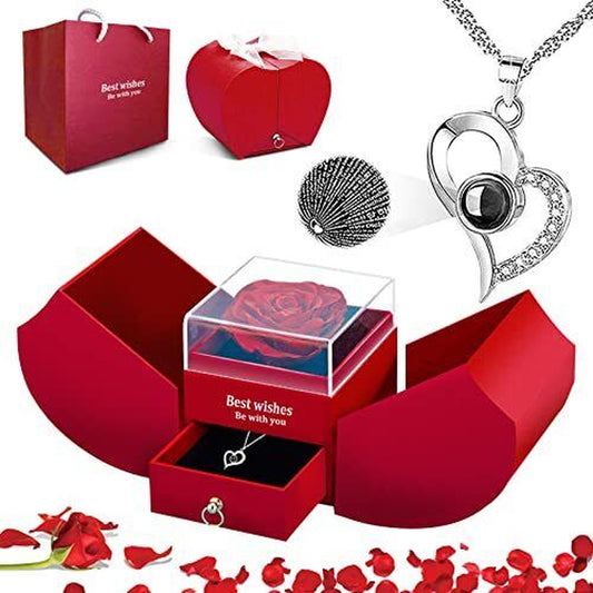 Mothers Day Gifts for Her Preserved Rose with I Love You Necklace in 100